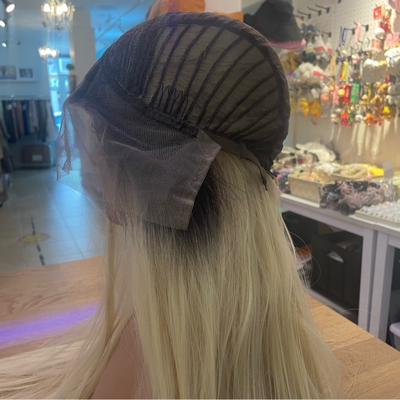 - human hair blend lace front platinum blonde wig.